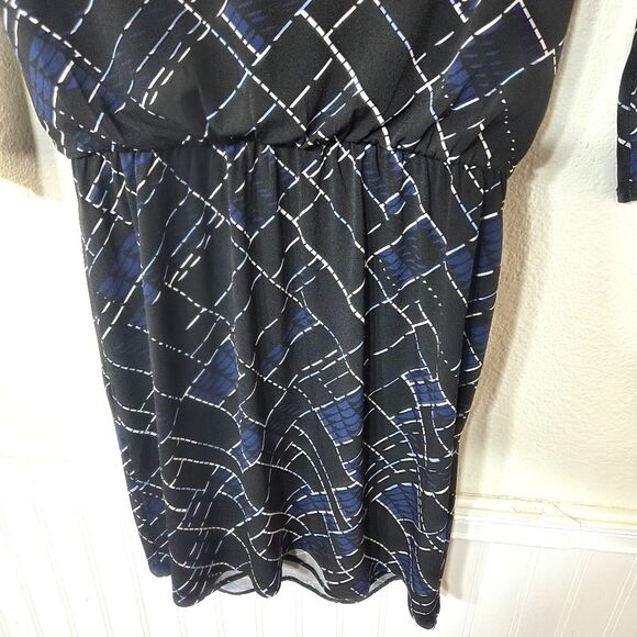 White House Black Market Career Navy Blue Geometric Knee Length Dress Size SM - Picture 9 of 10